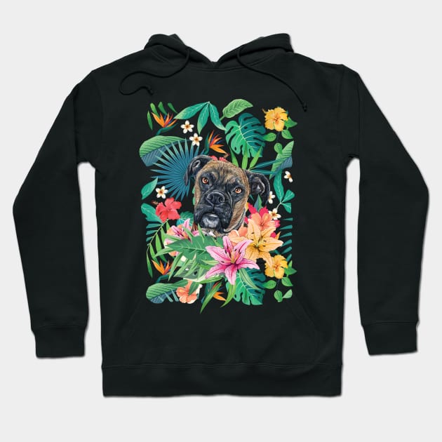 Tropical Brindle Boxer Dog 1 Hoodie by LulululuPainting